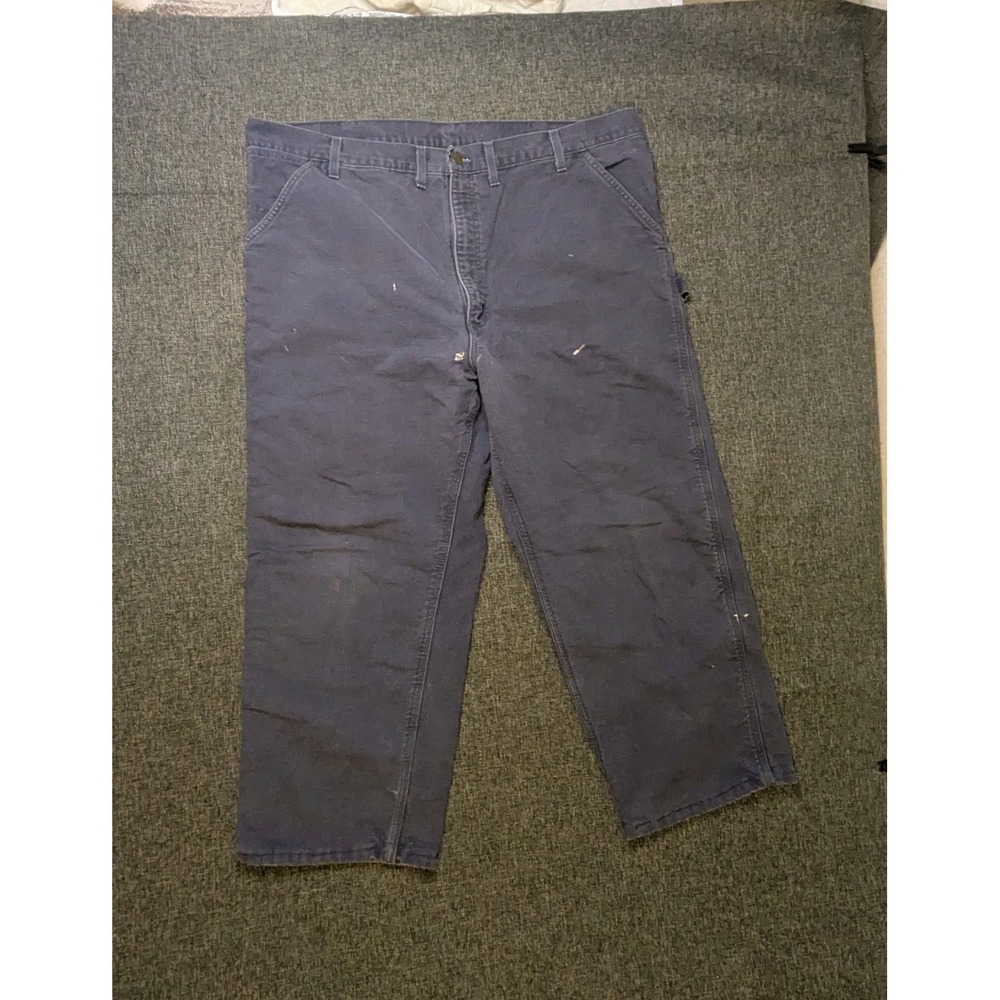 Carhartt Flannel‎ Lined Pants Men's 44x34 Straight Wide Leg Carpenter Gray Jeans